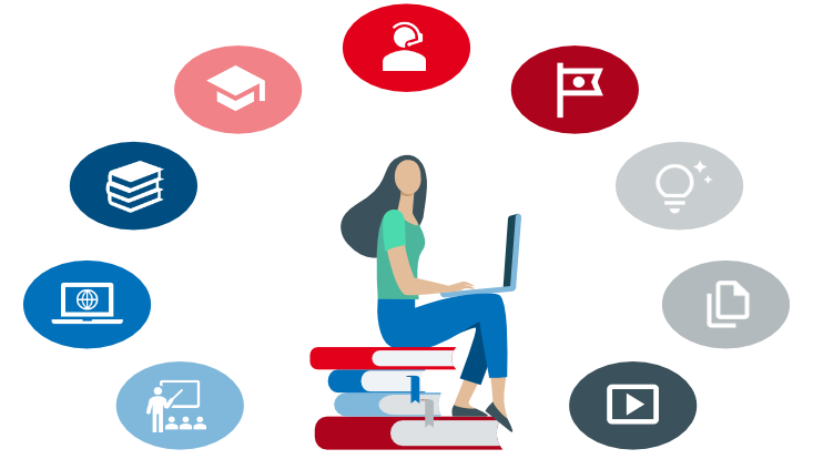 Frau sitzt auf Büchern/Woman sitting on books