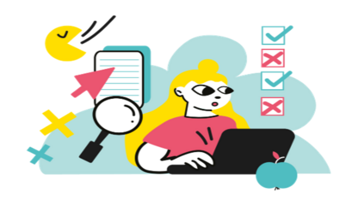 Graphisch dargestellte Figur am Laptop