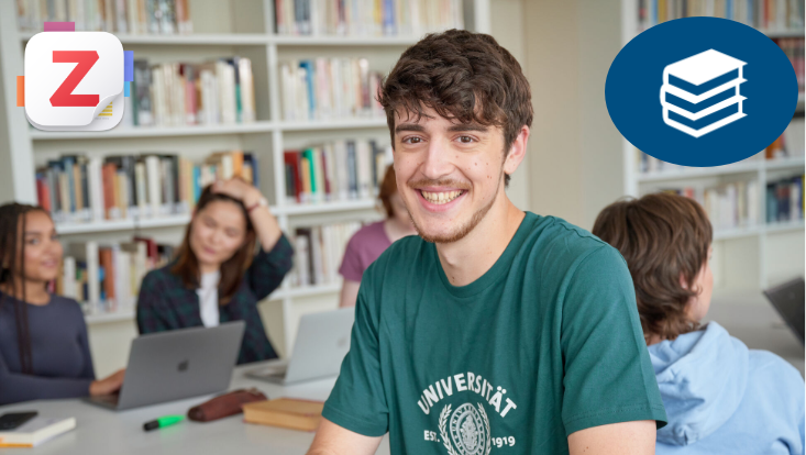 Studierende in Bibliothek/Students in a library