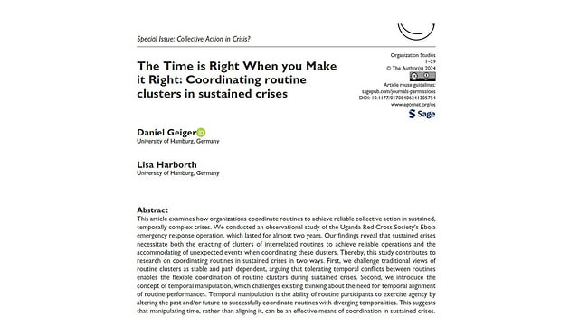 The time is right when you make it right: Coordinating routine clusters in sustained crises