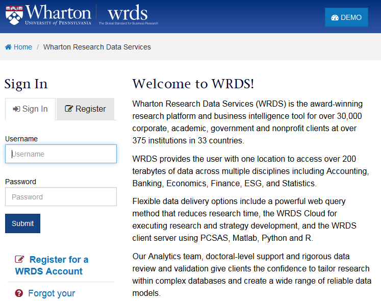 WRDS Homepage